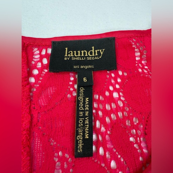 Laundry Shelli Segal Dress Pink Crochet Floral Knit Short Sleeve Sheath Size 6 - Picture 5 of 12